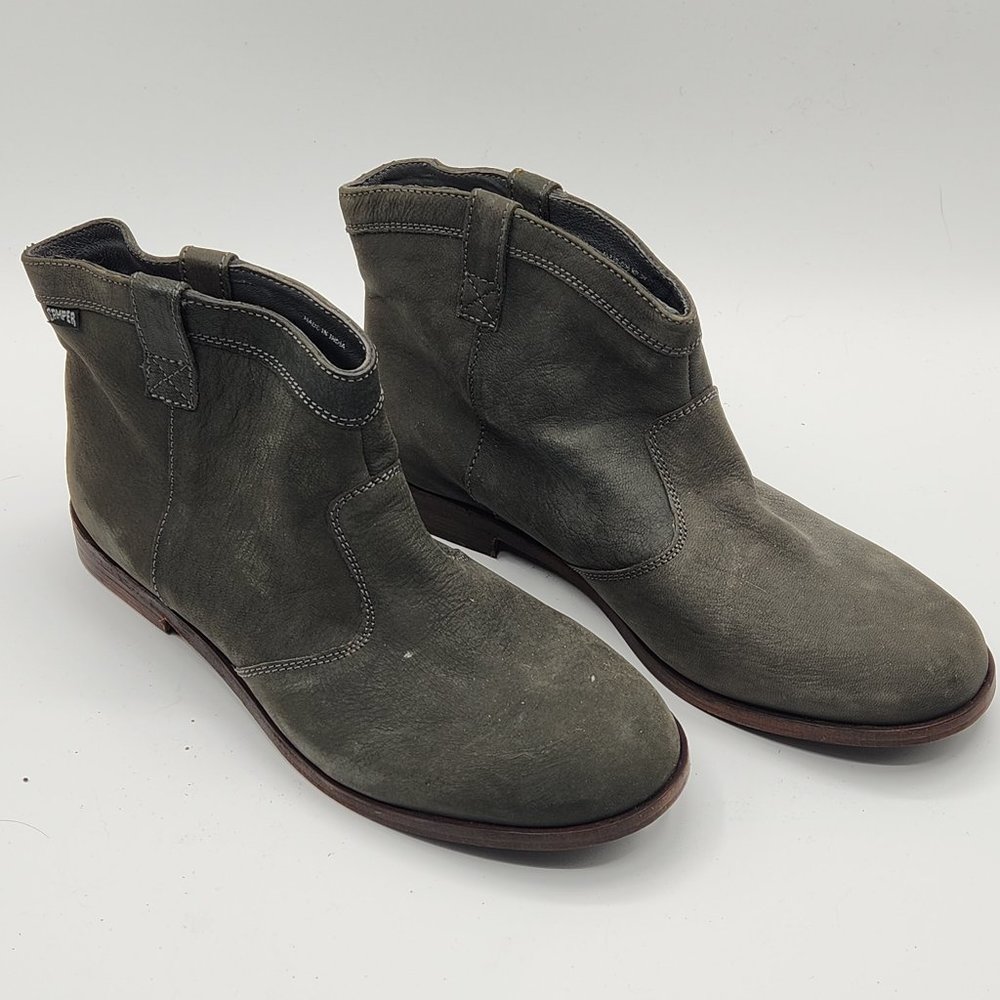 Camper Green Leather Ankle Booties